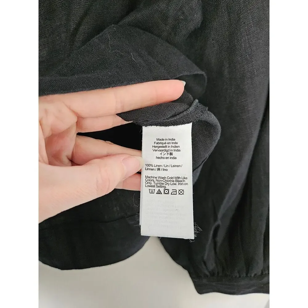 J. Crew Black Squareneck Button-Up Linen Top NWT Size X-Small